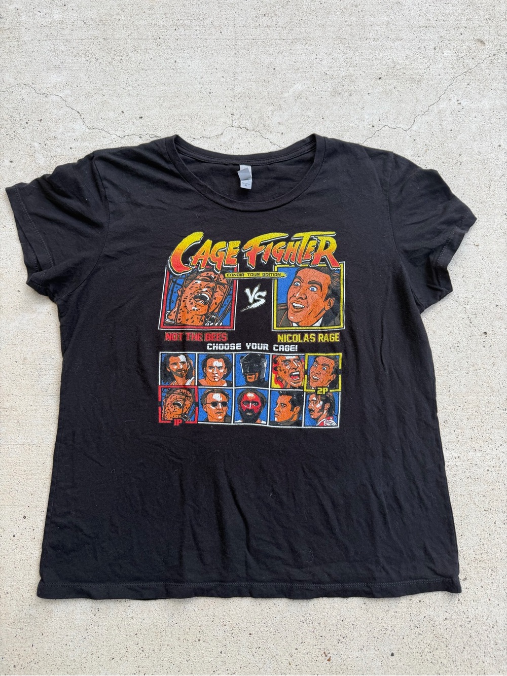 Nicolas Cage Fighter Meme Graphic T-Shirt Con Air Retro Game Black Shirt XL